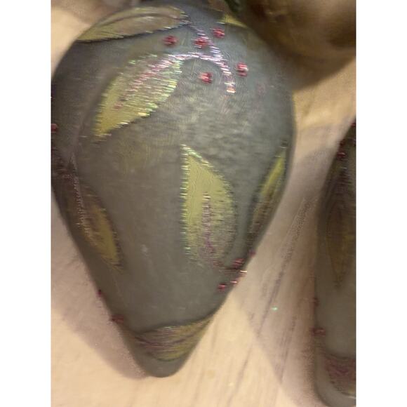 5- Green Gold hand crafted glass Xmas ornaments onion tear drop Glitter Leafs - Picture 6 of 14